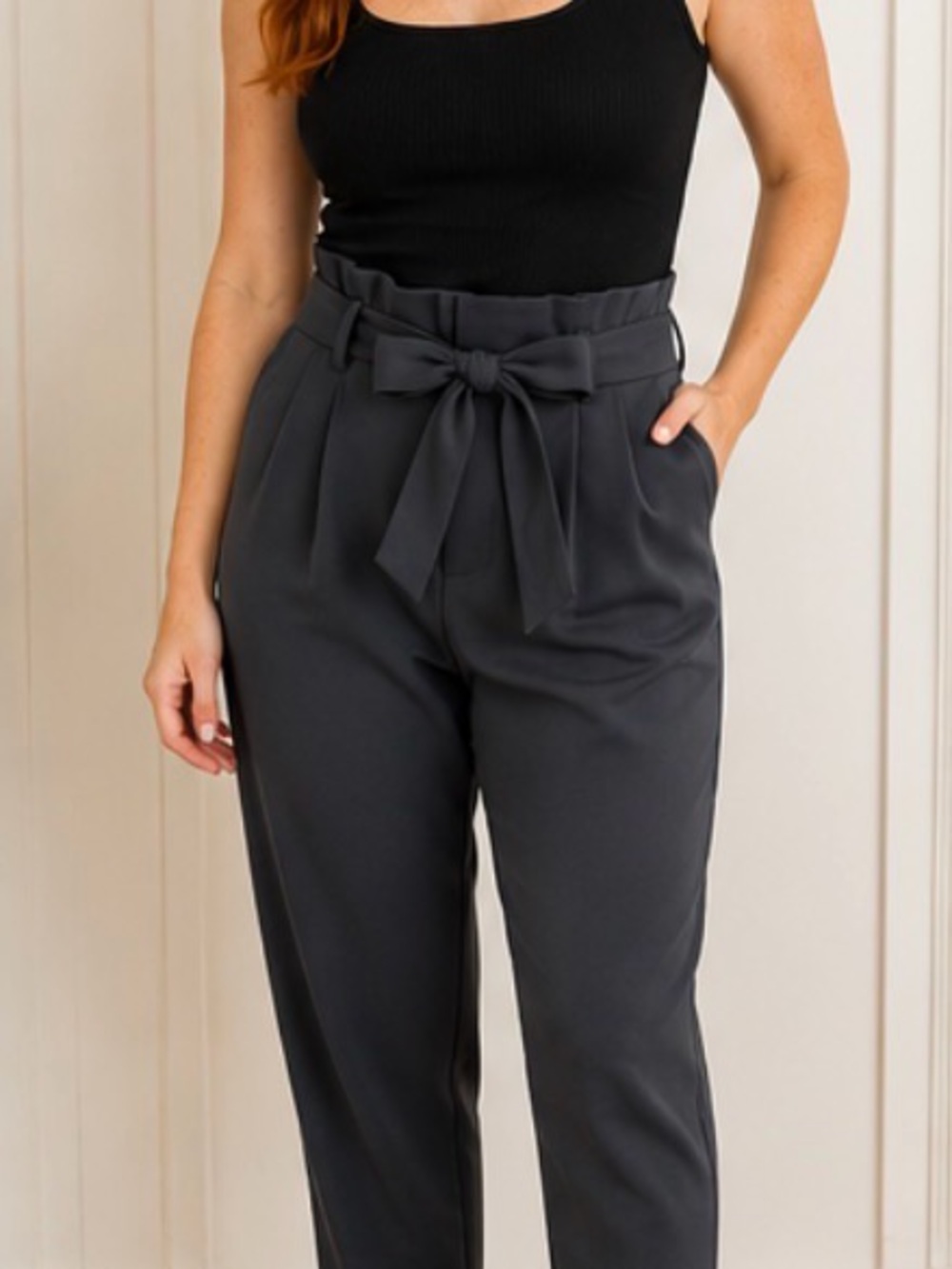 a.n.a Paperbag Waist Trousers with Self-Tie - Black Sz 6‎